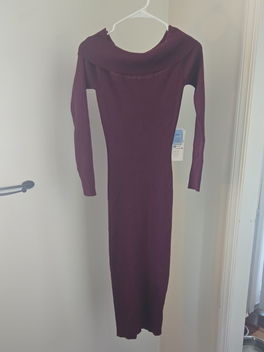 J for Justify Off-Shoulder Ribbed Long Sleeve Maxi Dress - Plum